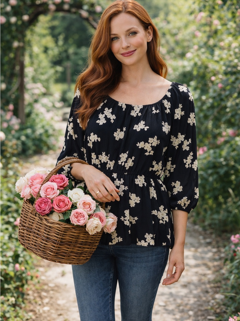 Soft Surroundings Black Floral Blouse – Romantic Country Cottagecore Large - Picture 2 of 6